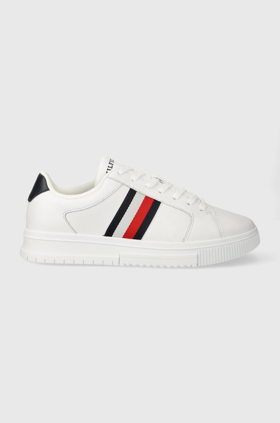 Kožne tenisice Tommy Hilfiger SUPERCUP LTH STRIPES ESS niska bijela FM0FM04895