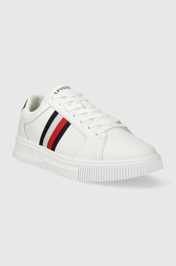 Kožne tenisice Tommy Hilfiger SUPERCUP LTH STRIPES ESS FM0FM04895 bijela SS24