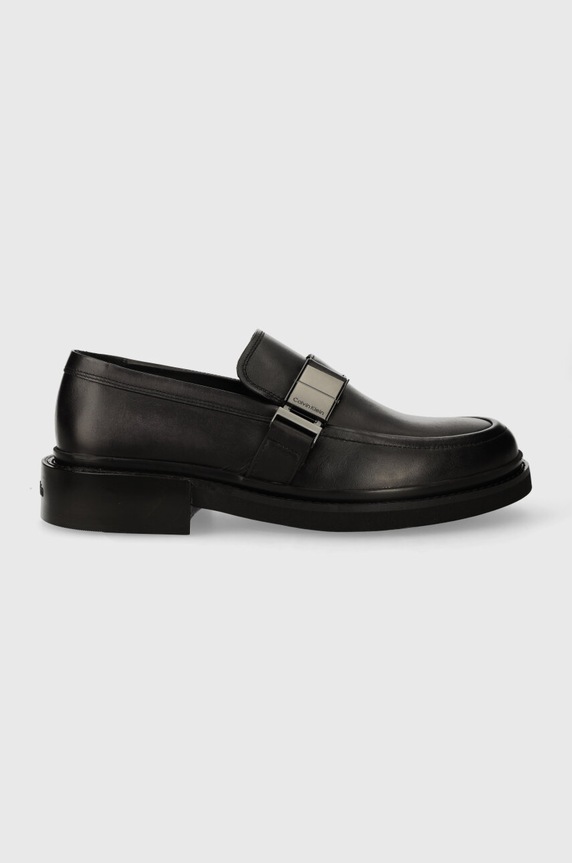 Kožené mokasíny Calvin Klein MOCCASIN W/ ICONIC PLAQUE elegantné čierna HM0HM01452