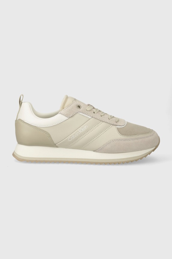 Calvin Klein bőr sportcipő LOW TOP LACE UP MIX bevonatos bőr bézs HM0HM01280
