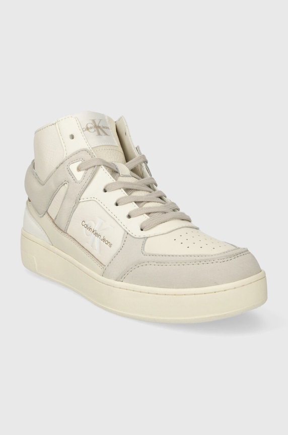 Calvin Klein Jeans sneakersy skórzane BASKET CUPSOLE MID LTH ML FAD YM0YM00883 beżowy SS24