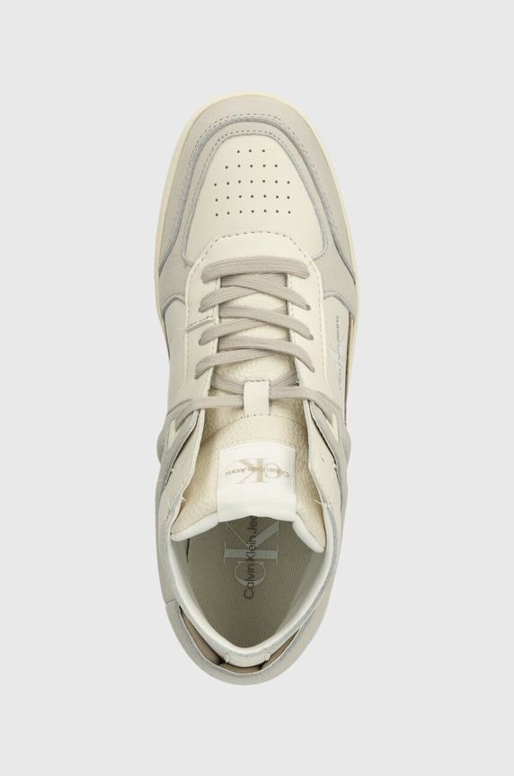 Calvin Klein Jeans sneakersy skórzane BASKET CUPSOLE MID LTH ML FAD beżowy YM0YM00883