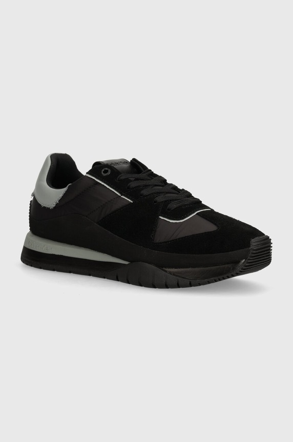 Sneakers Calvin Klein LOW TOP LACE UP MIX δέρμα σαμουά μαύρο HM0HM01403