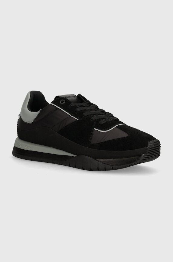 Sneakers Calvin Klein LOW TOP LACE UP MIX δέρμα σαμουά μαύρο HM0HM01403