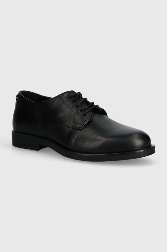 Δερμάτινα κλειστά παπούτσια Calvin Klein DERBY λείο δέρμα μαύρο HM0HM01246