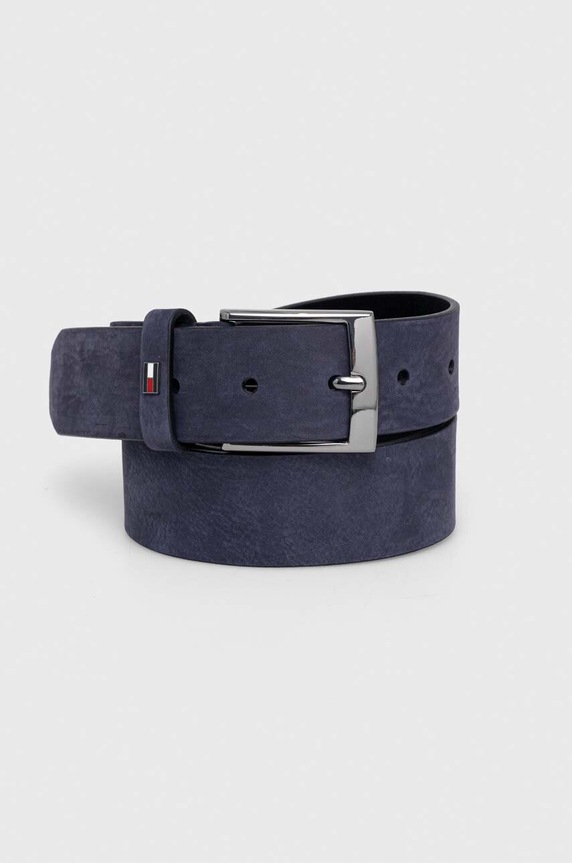 Tommy Hilfiger pasek skórzany Planet friendly granatowy AM0AM12050