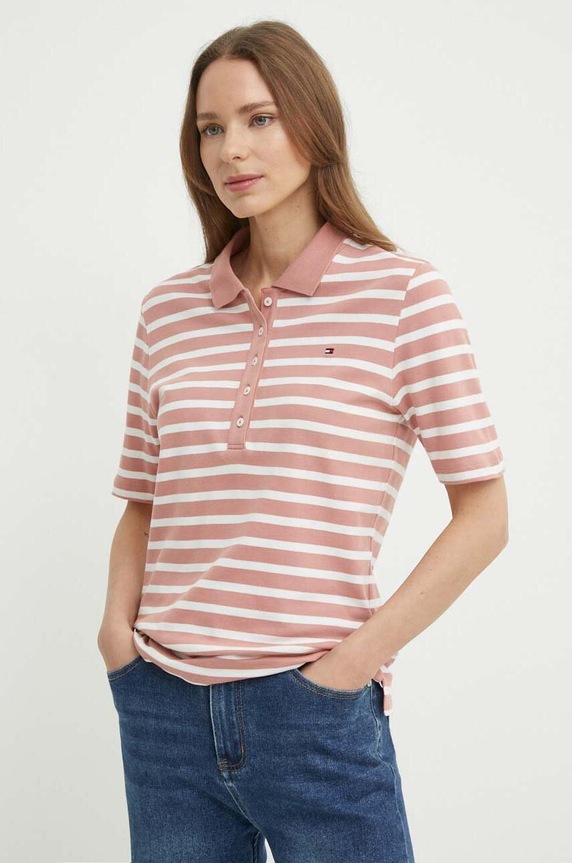 Tommy Hilfiger poló elasztánnal rózsaszín WW0WW39531
