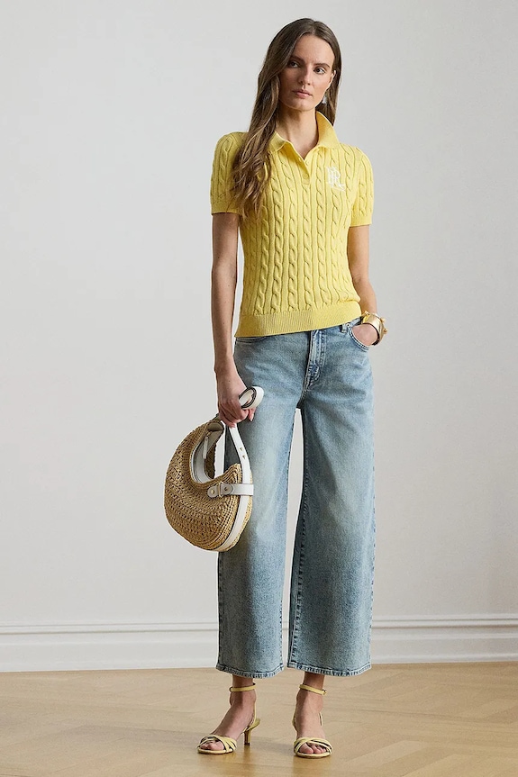 Îmbrăcăminte Lauren Ralph Lauren pulover cu mânecă scurtă pentru femei, din bumbac 200932224 galben