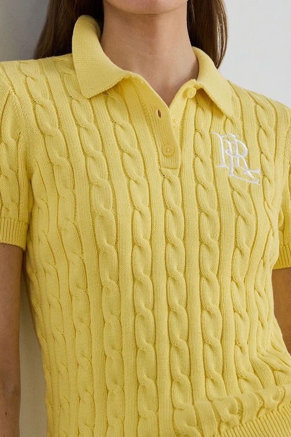 Lauren Ralph Lauren pulover cu mânecă scurtă pentru femei, din bumbac galben 200932224