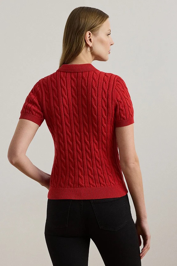 Lauren Ralph Lauren sweter z krótkim rękawem damski bawełniany 200932224 czerwony SS26