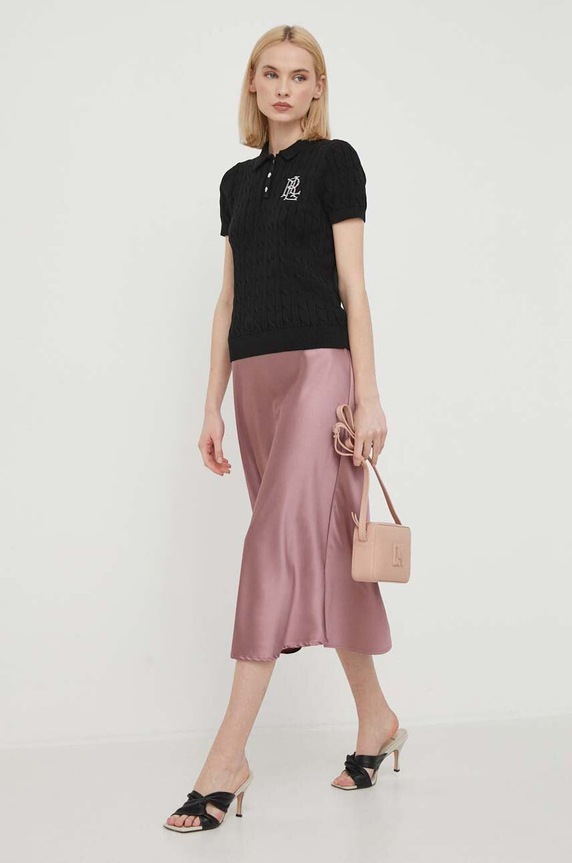 Lauren Ralph Lauren sweter z krótkim rękawem damski bawełniany 200932224 czarny SS26