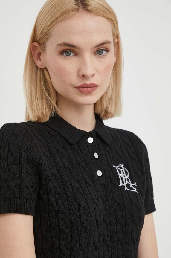 Lauren Ralph Lauren sweter z krótkim rękawem damski bawełniany czarny 200932224