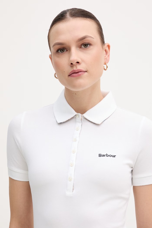 Barbour polo za žene od pamuka s elastanom bijela LML0634