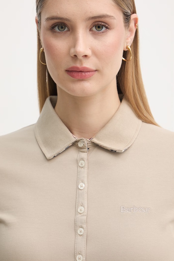 Barbour polo damskie bawełniane z elastanem beżowy LML0634
