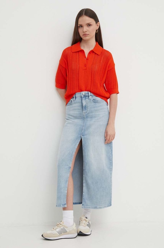 United Colors of Benetton sweter bawełniany 1394D300V pomarańczowy SS24