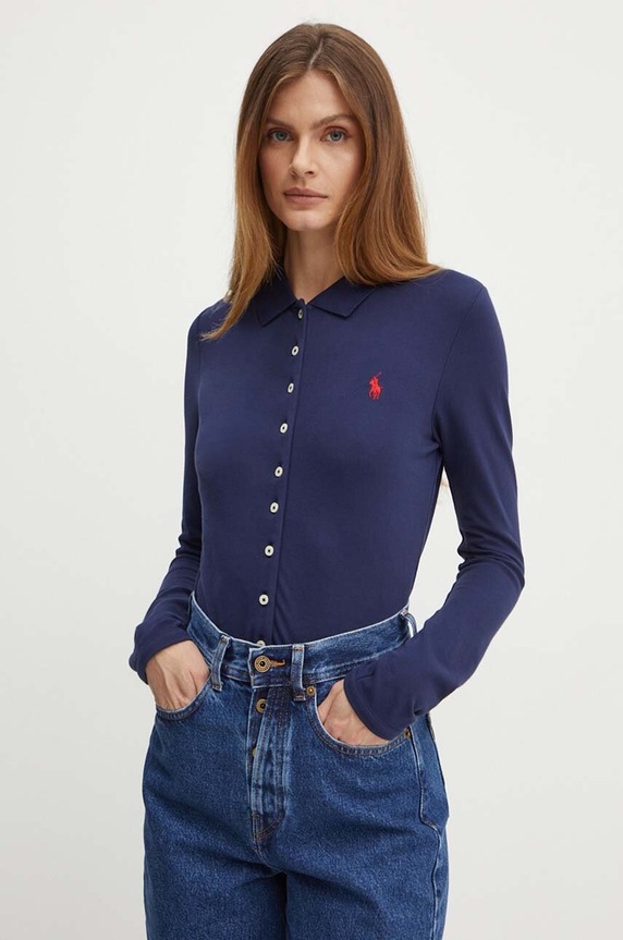 Πουκάμισο Polo Ralph Lauren slim σκούρο μπλε 211941176