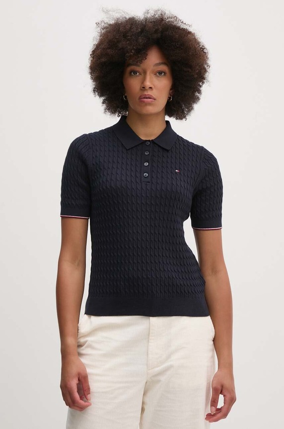 Bavlněné polo tričko Tommy Hilfiger slim námořnická modř WW0WW41878