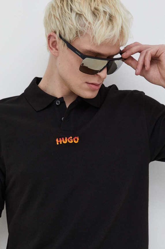 Βαμβακερό μπλουζάκι πόλο HUGO μαύρο 50504559