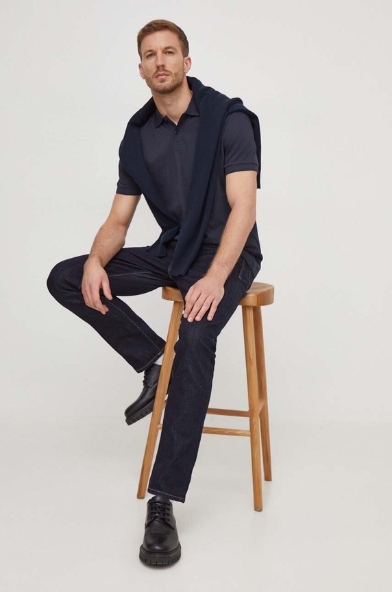 BOSS Green polo bawełniane 50507583 granatowy SS25