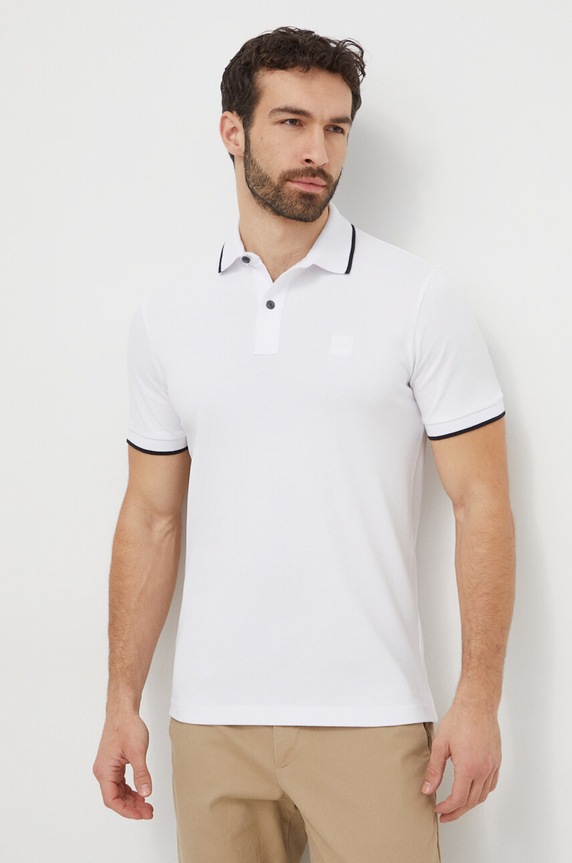 BOSS Orange polo majica moška bombažna z elastanom Passertip bela 50507699