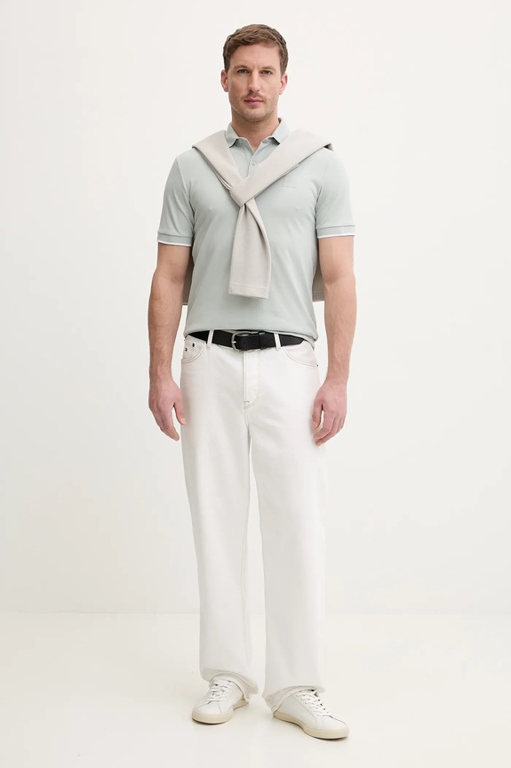 BOSS Orange polo bărbătesc din bumbac cu elastan Passertip 50507699 turcoaz SS26