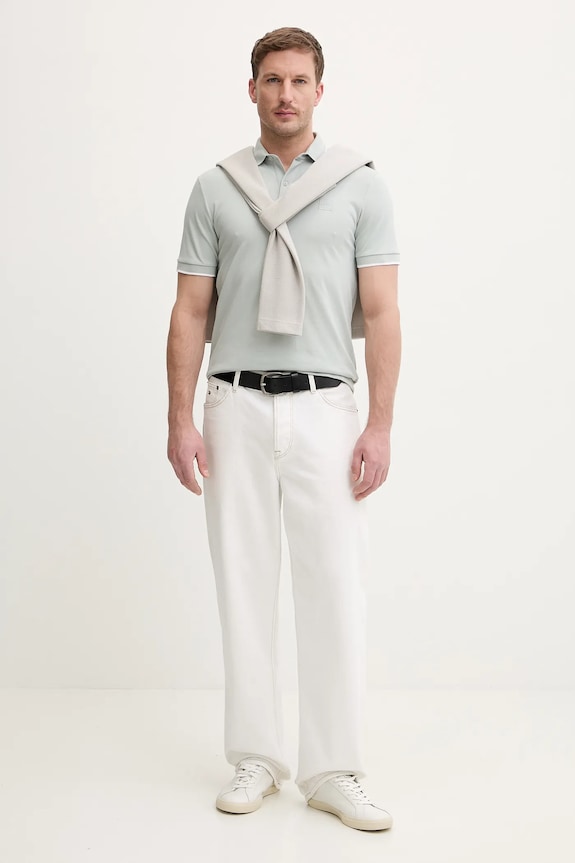BOSS Orange polo bărbătesc din bumbac cu elastan Passertip 50507699 turcoaz SS26