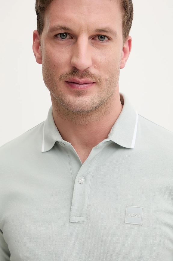 BOSS Orange polo bărbătesc din bumbac cu elastan Passertip turcoaz 50507699