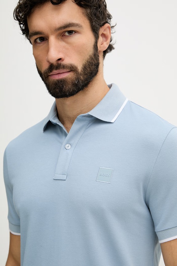 BOSS Orange polo bărbați din bumbac cu elastan Passertip albastru 50507699