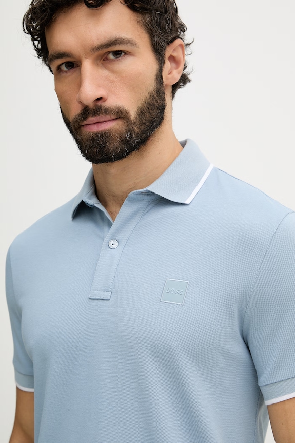 BOSS Orange polo bărbați din bumbac cu elastan Passertip albastru 50507699