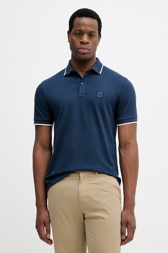 BOSS Orange polo da uomo in cotone con elastan Passertip blu 50507699