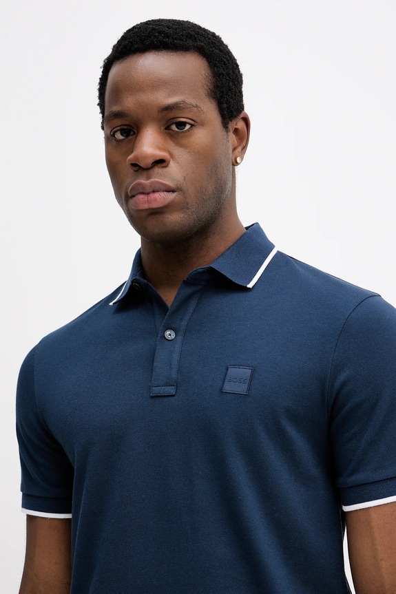 BOSS Orange polo da uomo in cotone con elastan Passertip blu 50507699