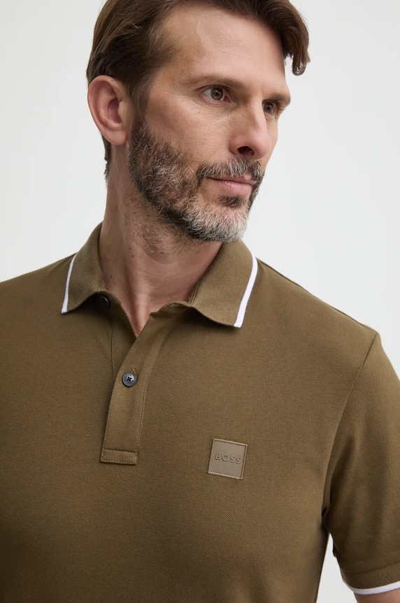 BOSS Orange polo majica moška bombažna z elastanom Passertip zelena 50507699
