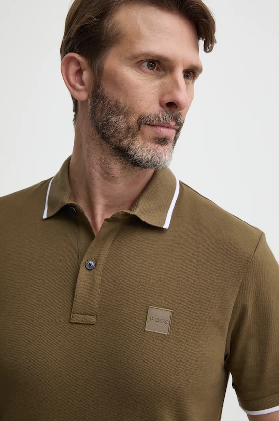 BOSS Orange polo majica moška bombažna z elastanom Passertip zelena 50507699