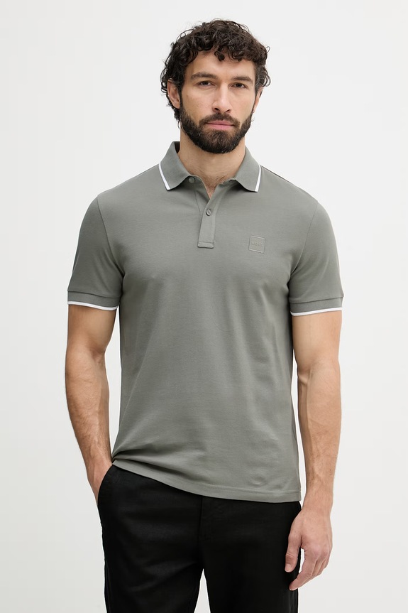 BOSS Orange polo pánské bavlněné s elastanem Passertip zelená 50507699