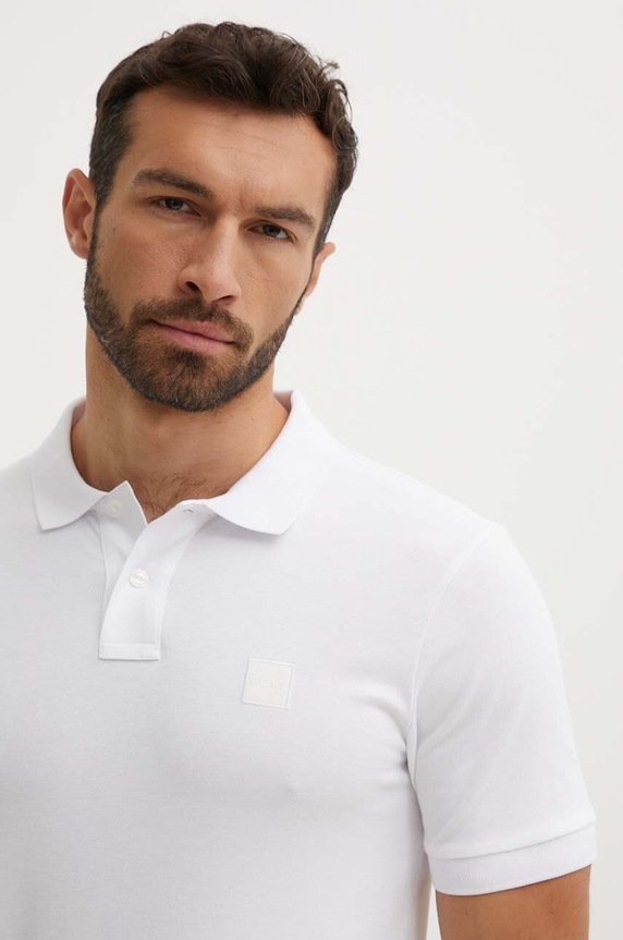 Odzież BOSS Orange polo męskie bawełniane z elastanem Passenger 50507803 biały