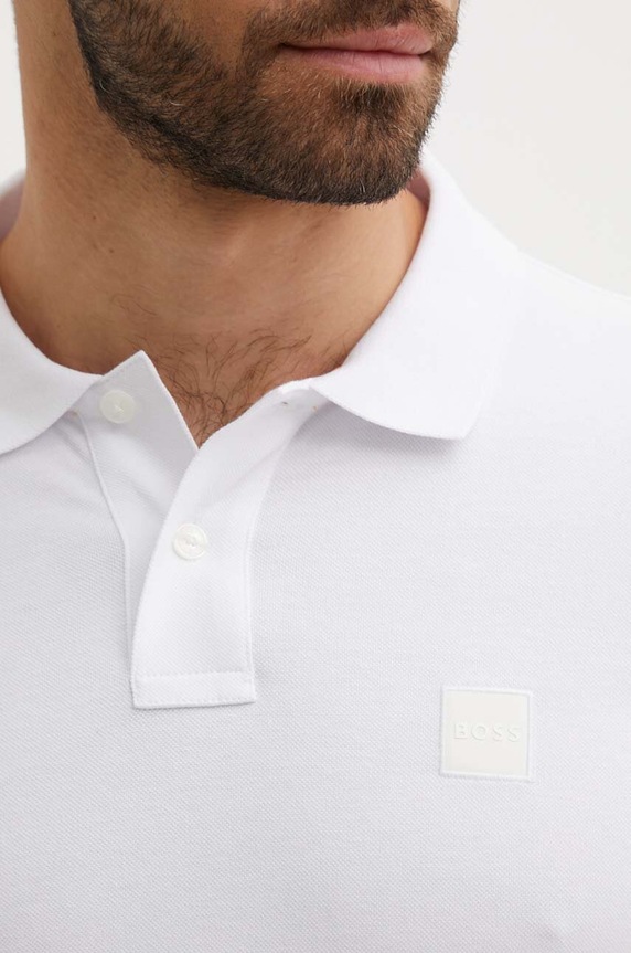 BOSS Orange polo męskie bawełniane z elastanem Passenger biały 50507803