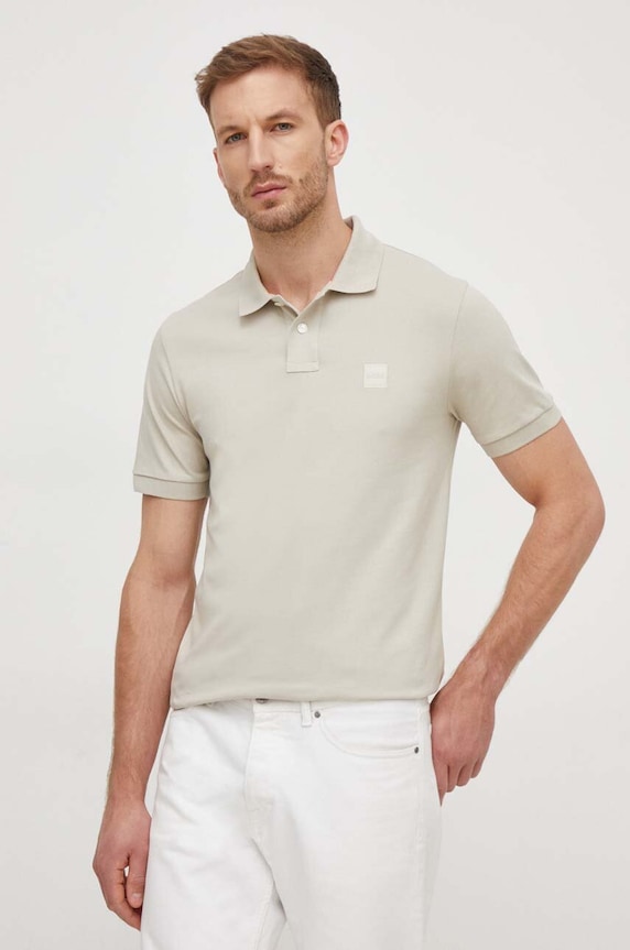 BOSS Orange polo bărbătesc din bumbac cu elastan Passenger slim verde 50507803