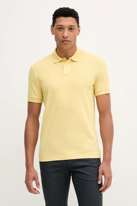 BOSS Orange polo tričko pánske bavlnené s elastanom Passenger slim žltá 50507803