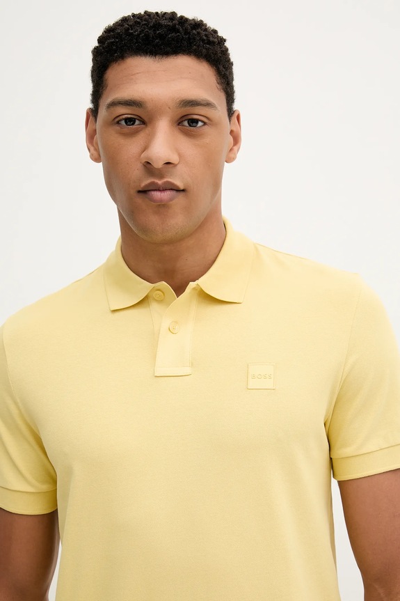 BOSS Orange polo tričko pánske bavlnené s elastanom Passenger žltá 50507803