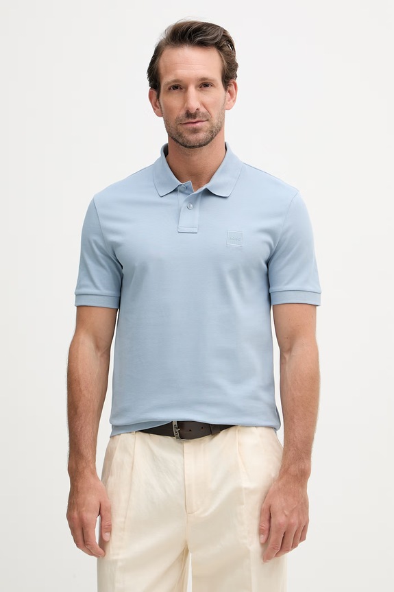 BOSS Orange πόλο ανδρικό βαμβακερό με ελαστάν Passenger μπλε 50507803