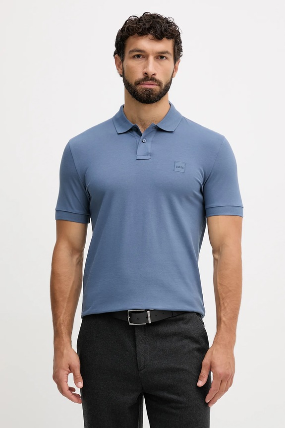 BOSS Orange polo majica moška bombažna z elastanom Passenger modra 50507803