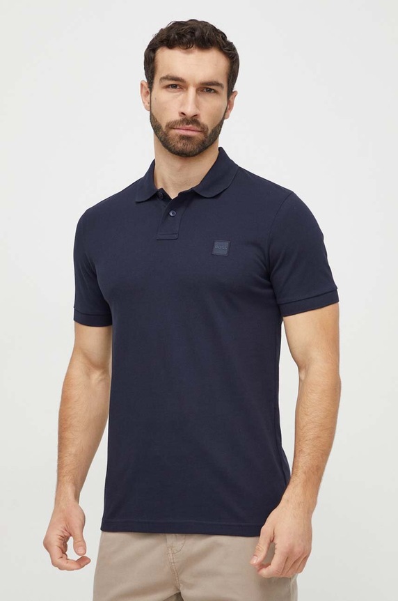 BOSS Orange polo tričko pánske bavlnené s elastanom Passenger slim tmavomodrá 50507803