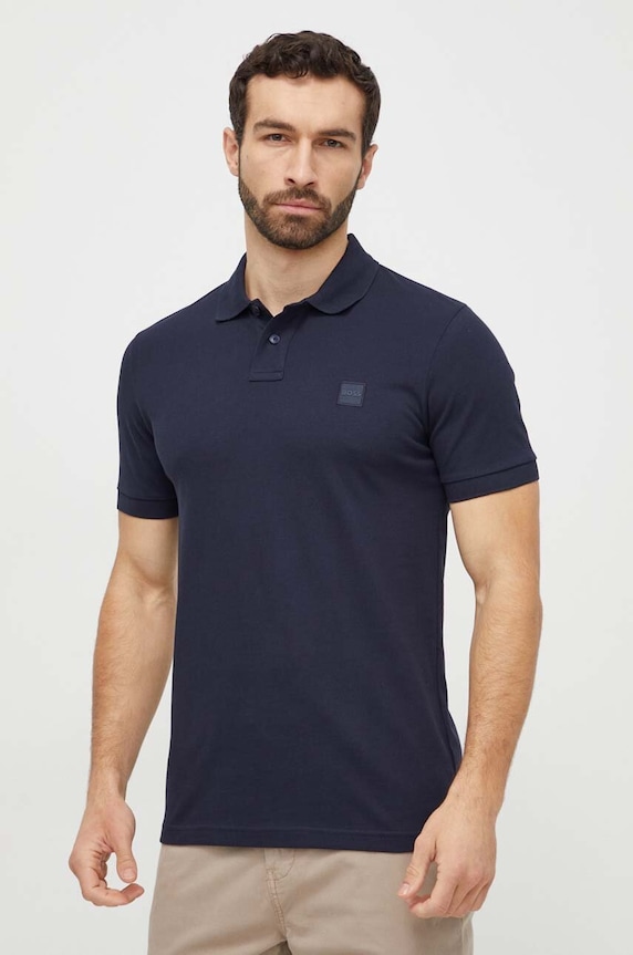 BOSS Orange polo tričko pánske bavlnené s elastanom Passenger slim tmavomodrá 50507803