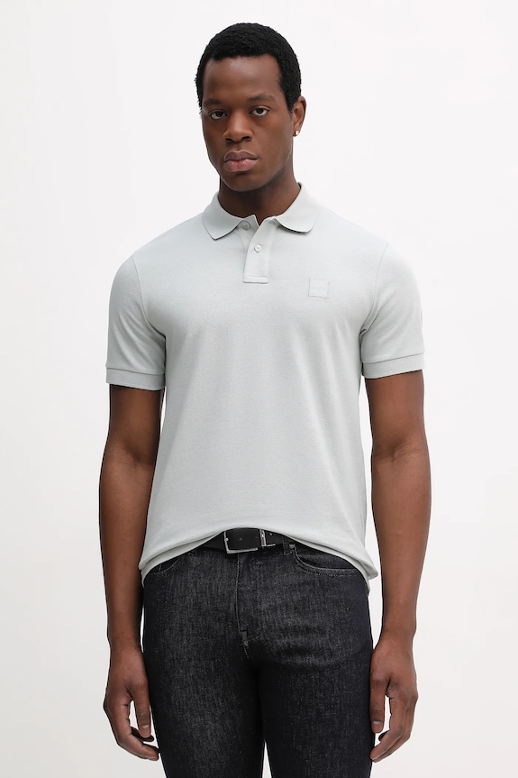 BOSS Orange polo tričko pánske bavlnené s elastanom Passenger slim zelená 50507803