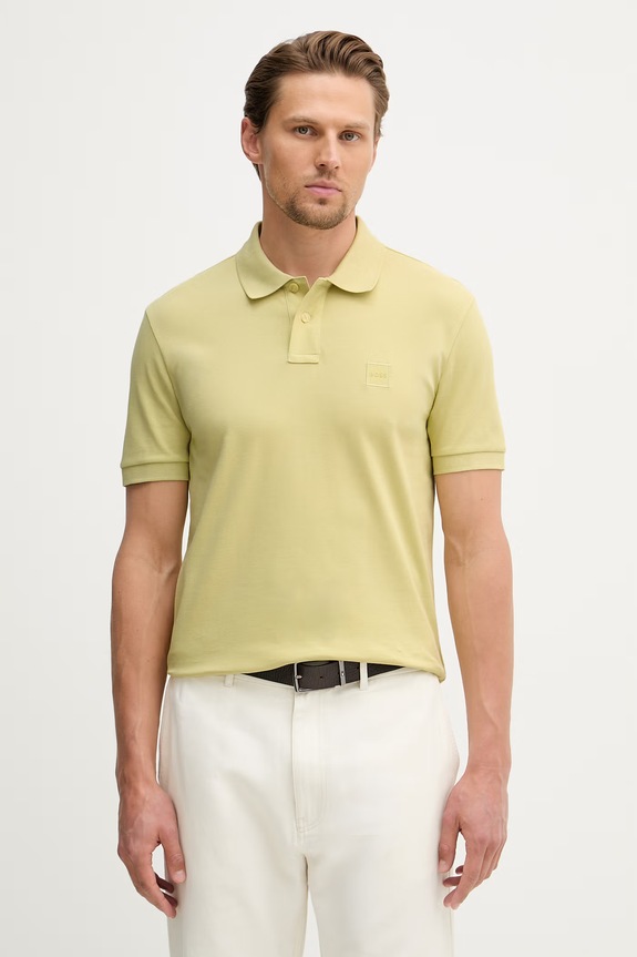 BOSS Orange polo tričko pánske bavlnené s elastanom Passenger zelená 50507803