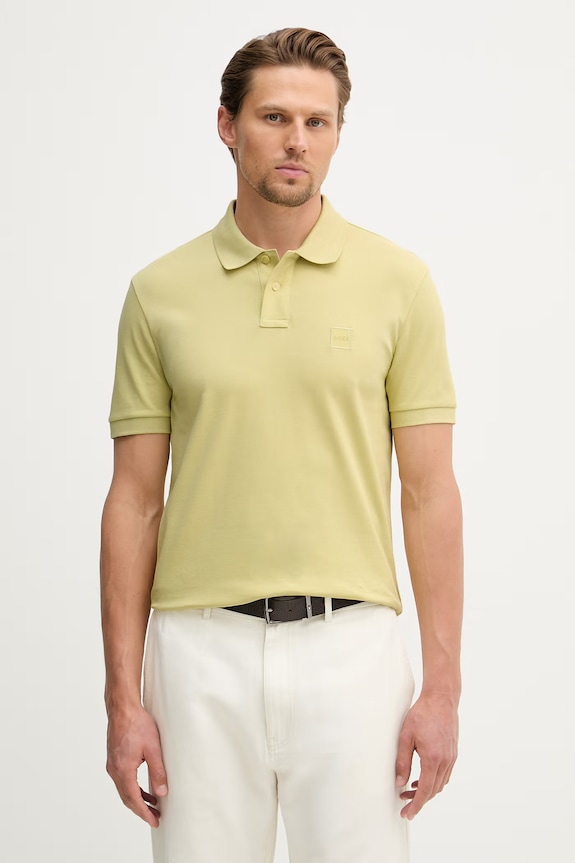 BOSS Orange polo tričko pánske bavlnené s elastanom Passenger zelená 50507803