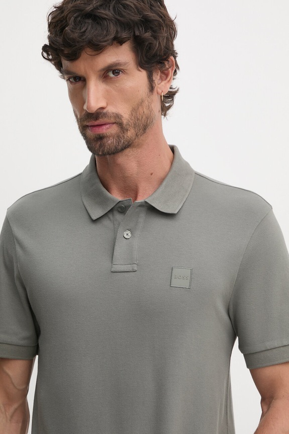 BOSS Orange polo pánské bavlněné s elastanem Passenger šedá 50507803