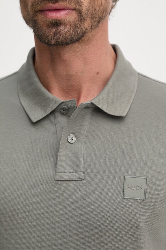 BOSS Orange polo pánské bavlněné s elastanem Passenger 50507803 šedá