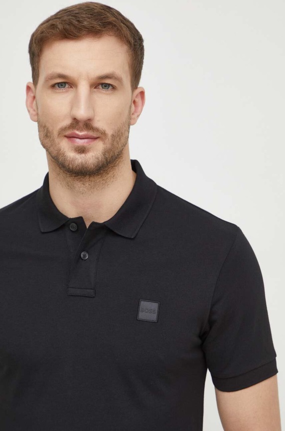 BOSS Orange polo tričko pánske bavlnené s elastanom Passenger čierna 50507803