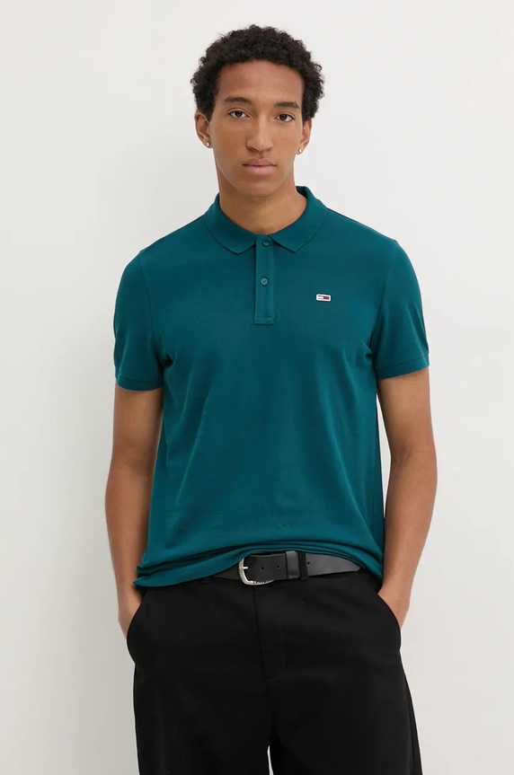 Bavlněné polo tričko Tommy Jeans slim tyrkysová DM0DM18312